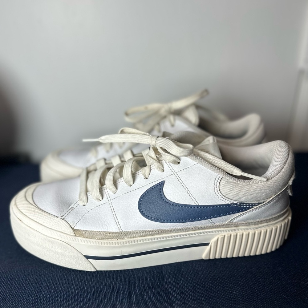 Nike Court Legacy Lift Platform Sneakers – White/Blue Swoosh - Picture 2 of 5